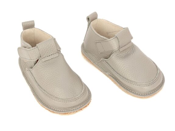 Pantofi Barefoot Macco, Culoare Gri Uni, Primii Pași, Talpă Flexibilă și Antiderapantă, Hand-Made, Piele Naturală
